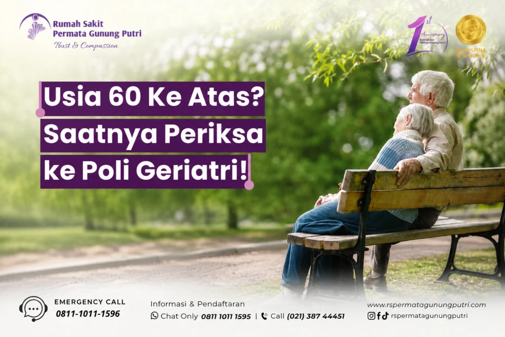 Dokter Spesialis Penyakit Dalam Konsultan Geriatri sedang melakukan pemeriksaan kesehatan lansia usia 60 tahun ke atas di RS Permata Gunung Putri Bogor.
