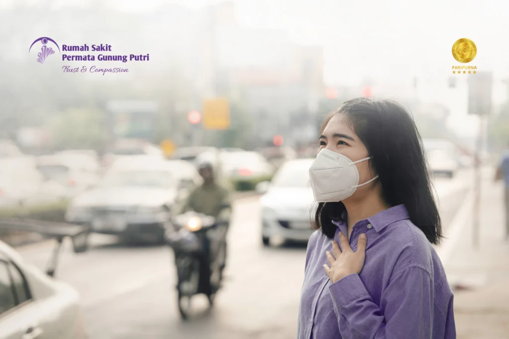 Ilustrasi dampak PM2.5 dan polusi udara pada kesehatan paru-paru di Gunung Putri Bogor
